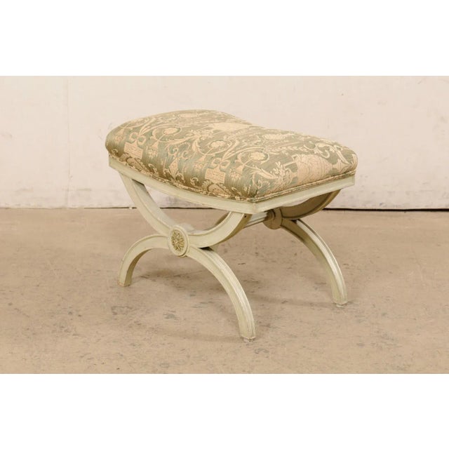 Wood Italian Curule Stool with Neoclassic Fabric For Sale - Image 7 of 11