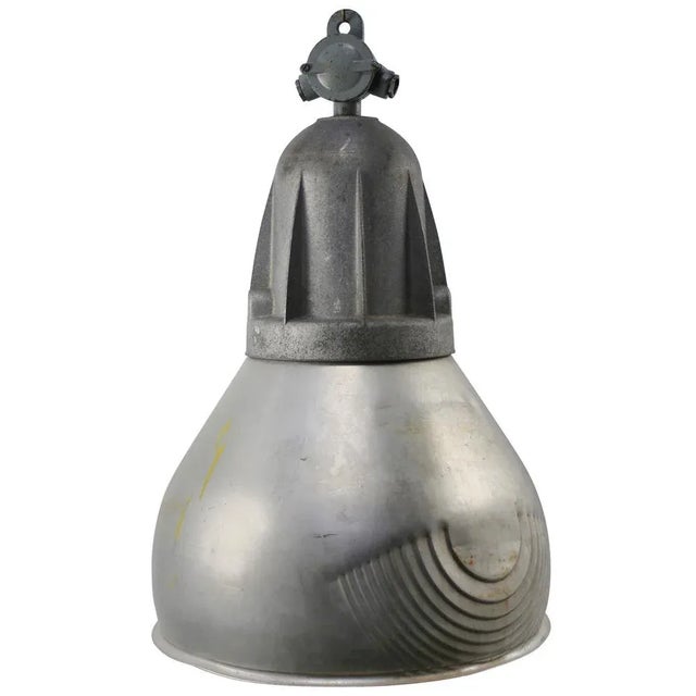 1950s Vintage French Industrial Grey Metal Pendant Lamp from Mazda For Sale - Image 5 of 5