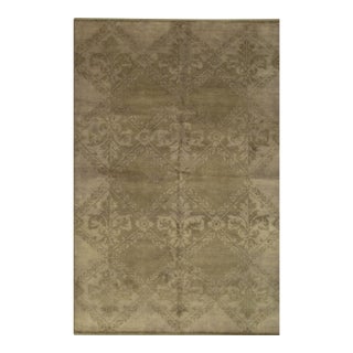 6x9 Trara Bespoke Beige Damask Contemporary Hand Knotted Wool Carpet Rug For Sale