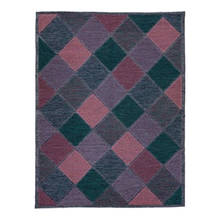 Geometric Modern Swedish Style Room Size Wool Rug in Green and Pink For Sale