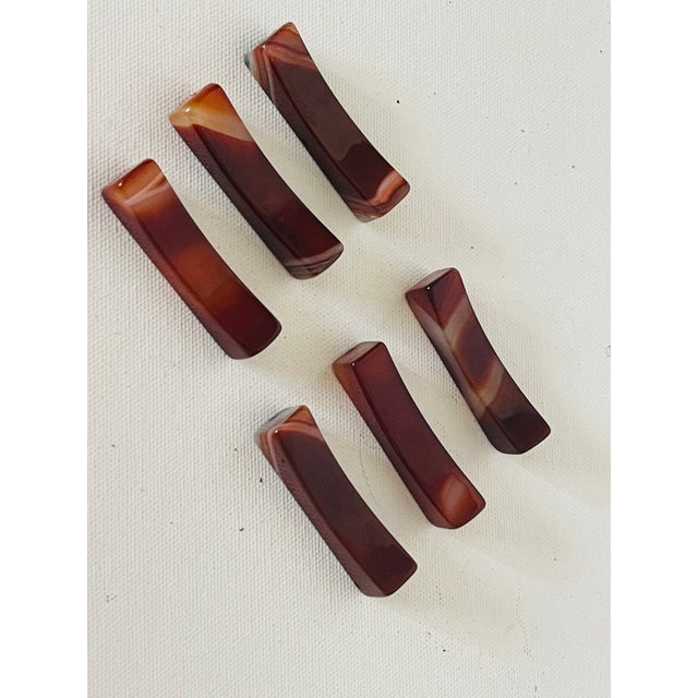 Elegant beautiful polished agate stone knife / fork holders set of 6.