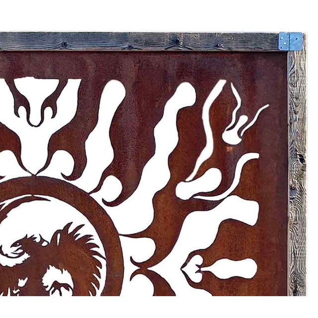 Mid-Century Modern Steel Torch Cutout Panel With Flame and Phoenix Design For Sale - Image 3 of 7