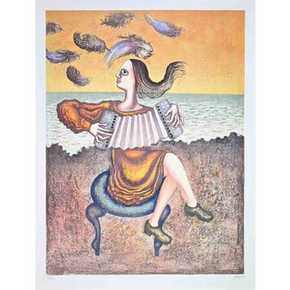 Enrico Benaglia, The Accordion Player, 1980s, Lithograph For Sale