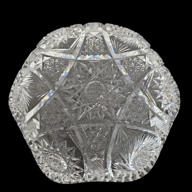 Abp American Brilliant Cut Glass Scalloped Hob Star Dish Sawtooth Pinwheel Bowl For Sale - Image 9 of 12
