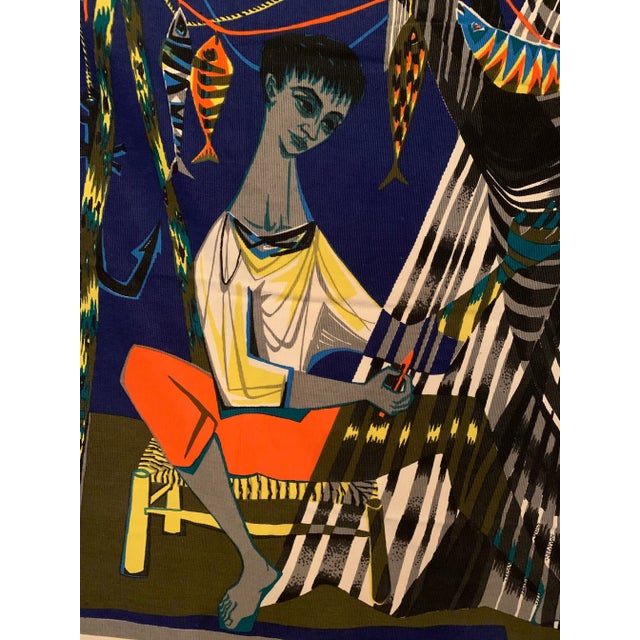 Mid-Century Modern Vintage Mid-Century Robert Debieve “Les Remailleur De Filets” French Modernist Artwork Tapestry For Sale - Image 3 of 13