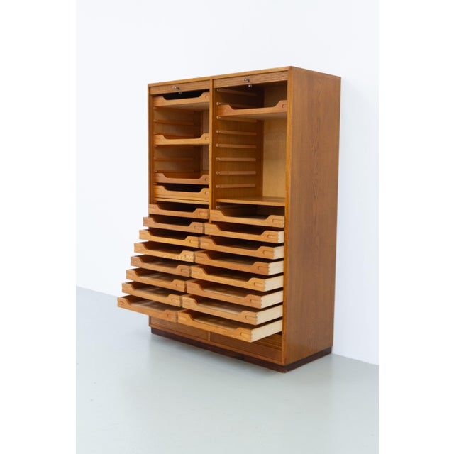 Danish Art Deco Oak Double Tambour Archive Cabinet, 1930s. For Sale - Image 10 of 18