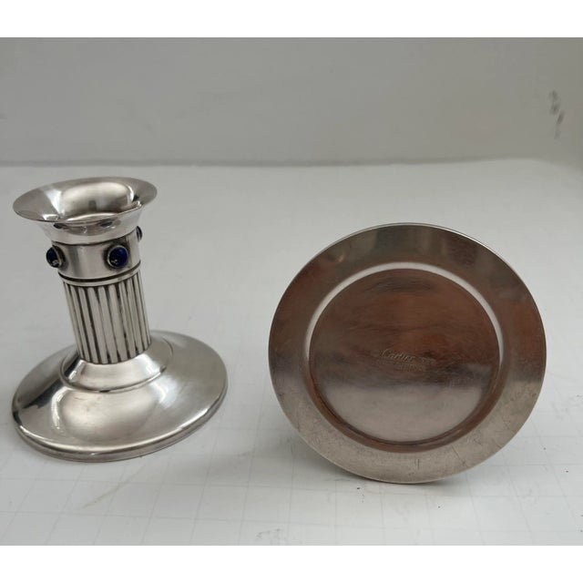 Cartier 1980s Cartier Silver Plated & Lapis Lazuli Candle Holders- a Pair For Sale - Image 4 of 9