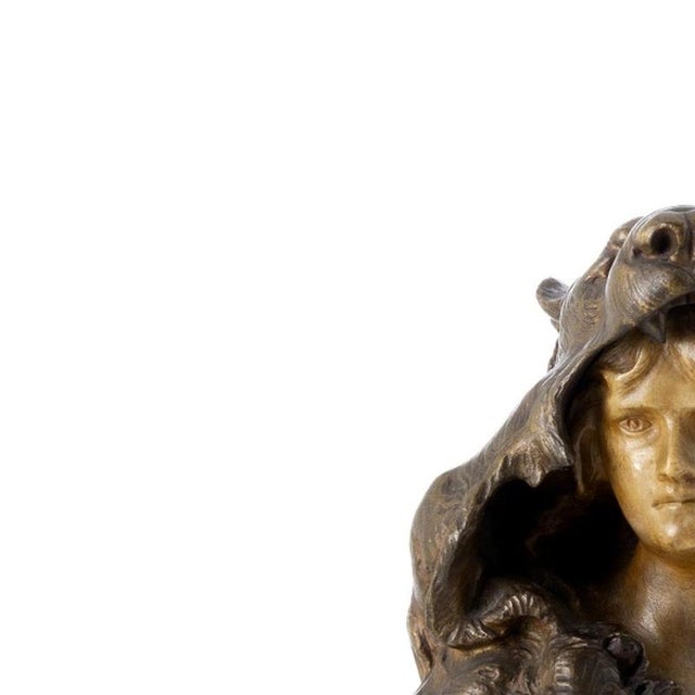Sculpture - Art Nouveau. 20th century Europe; in marble with bronze application representing a female figure with a bear...