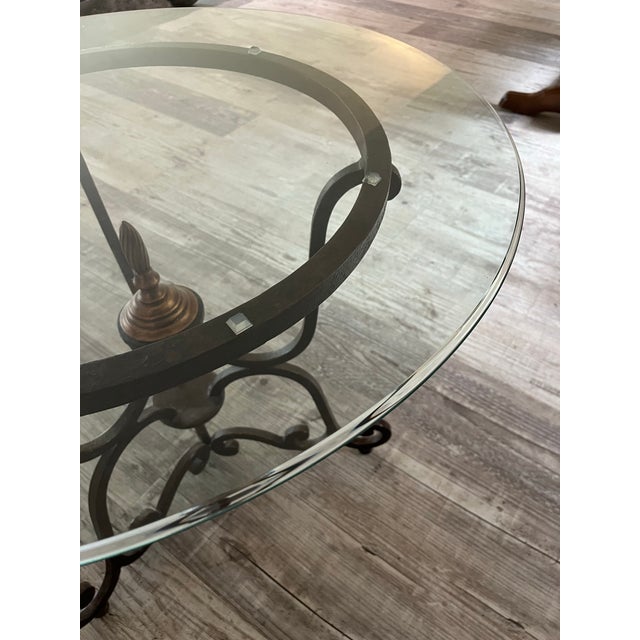 Metal Vintage French Style Wrought Iron Accent Table With Round Glass Top For Sale - Image 7 of 10