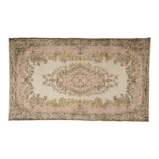 Faded Ivory Vintage Turkish Rug For Sale
