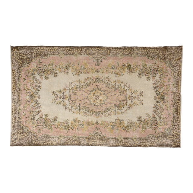 Faded Ivory Vintage Turkish Rug For Sale