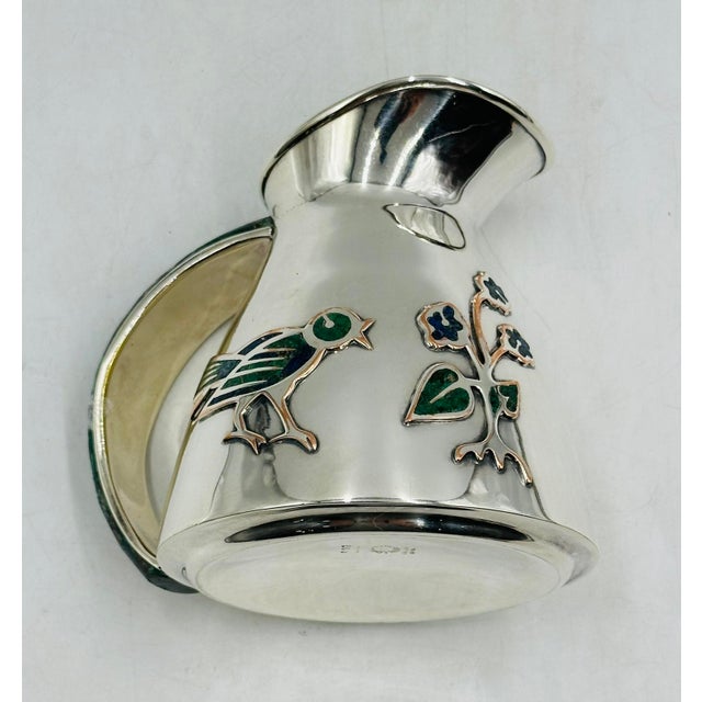 1960s Los Castillo Taxco Malachite & Silver Plate Bird Pitcher For Sale - Image 12 of 15
