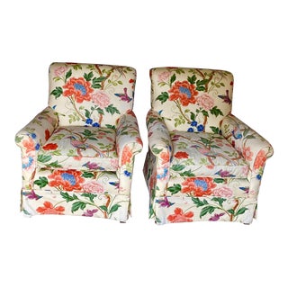Vintage Club Chairs in Brunschwig Fabric a - a Pair For Sale