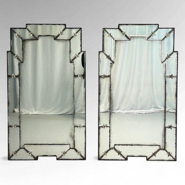 Mid-Century Modern Art Deco Style, Antique and Beveled Glass, Venetian Wall Mirrors, 21st C. For Sale - Image 3 of 9