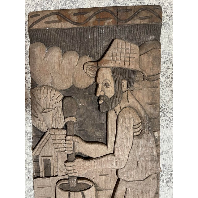 Vintage 1999 Hand-Carved Wooden Folk Art Relief Panel – 27.5” | Chairish