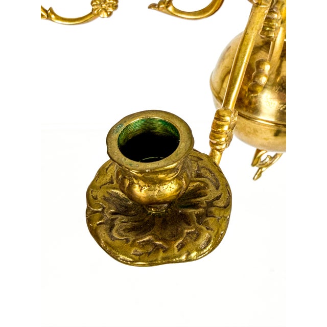 Gold 20th Century Swedish Brass Chandelier with Floral Motifs, 1920 For Sale - Image 8 of 10