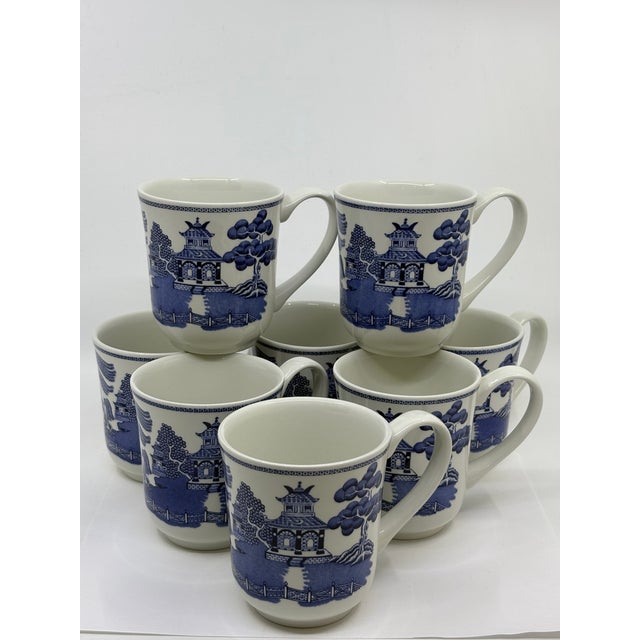 Johnson's Brothers Blue Willow Chinoiserie Mugs Made in England -Set of 8 For Sale - Image 10 of 12