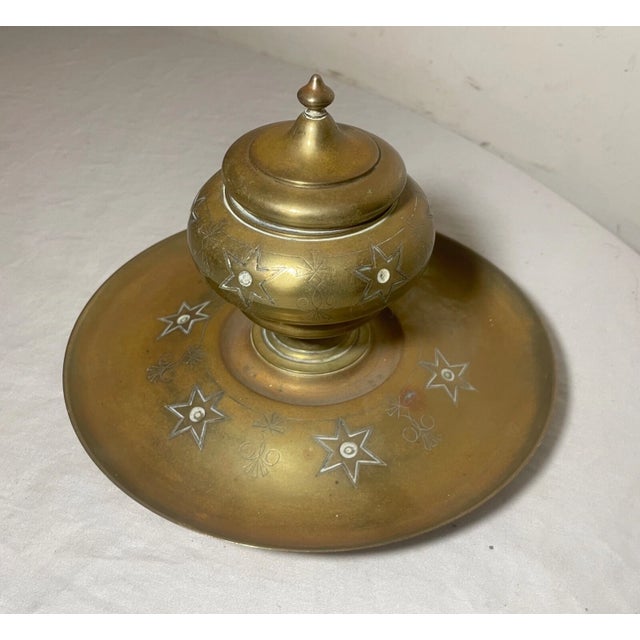 Up for sale is a very nice quality antique 19th century gilded bronze writing inkwell stand. It's made of very thick gold...