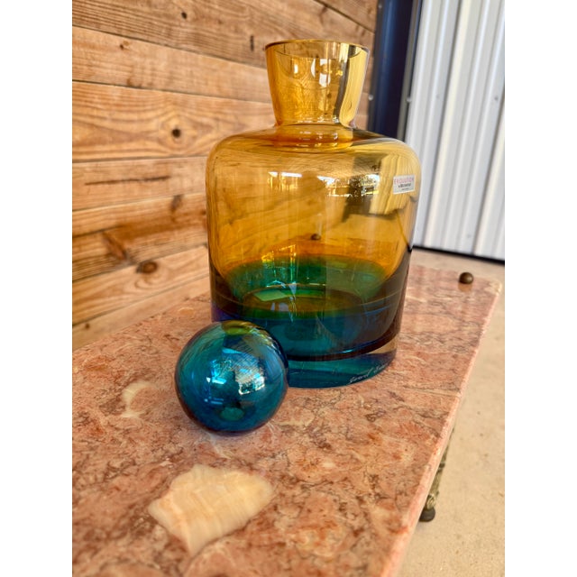 Glass Vintage Waterford Art Glass Decanter by Gerard Treacy – Blue & Amber Gradient For Sale - Image 7 of 11