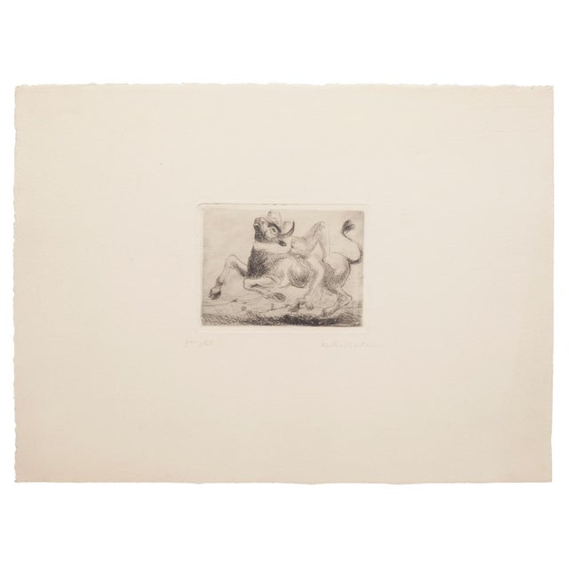 Nude and Bull is an original etching on paper realized by Bertha Martini in 1980. The state of preservation of the artwork...