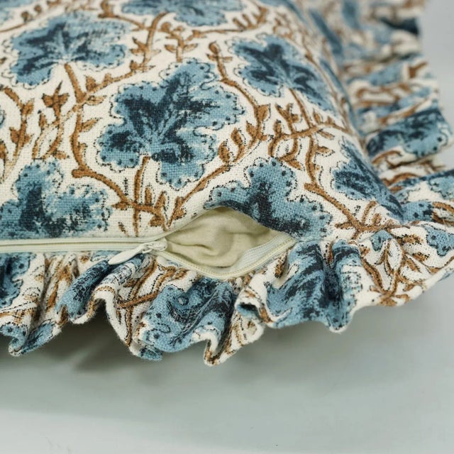 Fabdivine Handcrafted Block Print Frill Cushion Cover 26x26 Inch Off-White Linen- Pushpsamita For Sale - Image 4 of 5