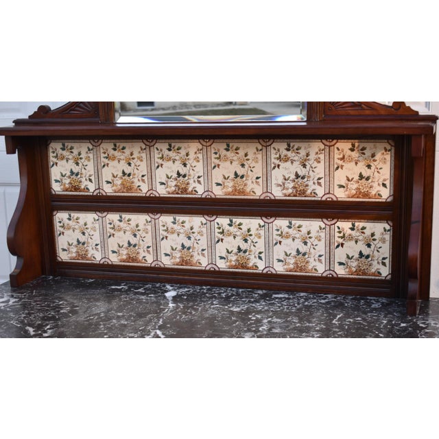 Antique Edwardian Style Walnut/Burl Marble Top Cabinet W/Tile & Mirrored Back For Sale - Image 4 of 11