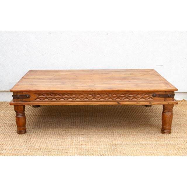 Grand Takhat Large Indian Teak Coffee Table For Sale - Image 10 of 11