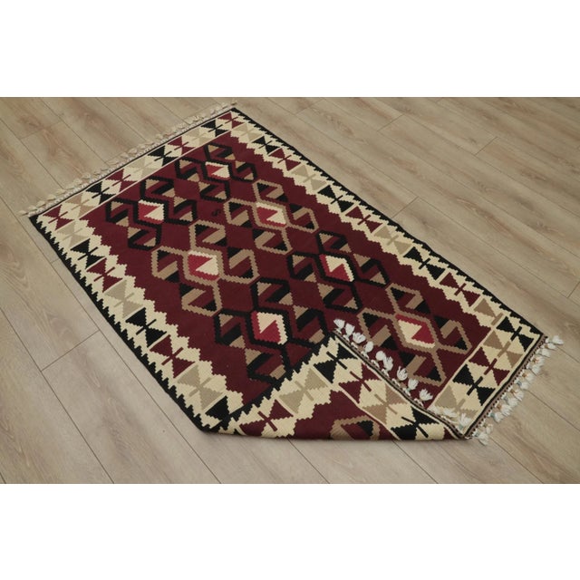 1960s Traditional Burgundy Wool Rug For Sale In Sacramento - Image 6 of 13
