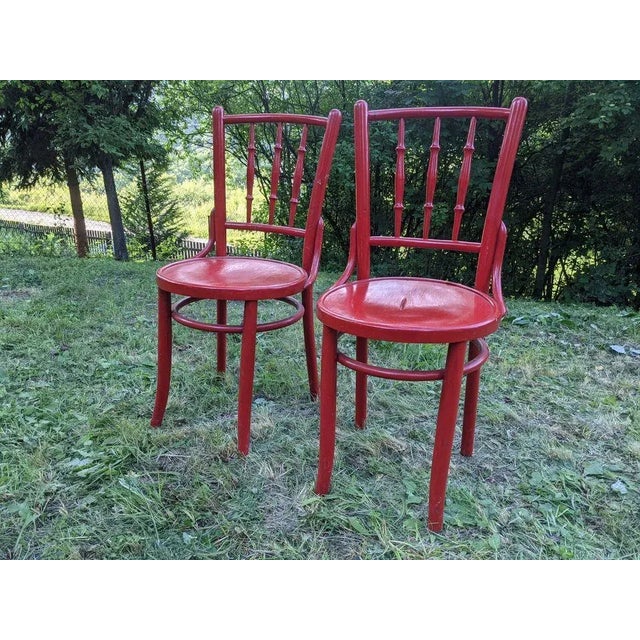 Set of Red Bistro Chairs from Lichtig, 1900s For Sale - Image 3 of 5
