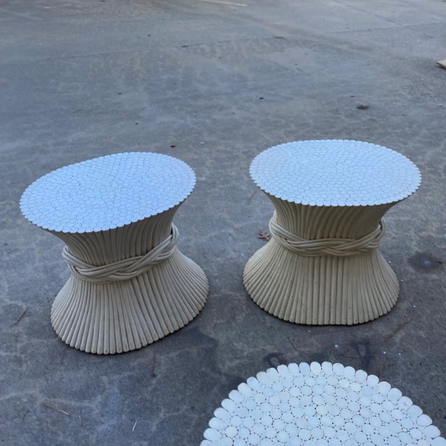 Hollywood Regency 1970s McGuire White Wheat Side Table For Sale - Image 3 of 9