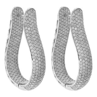 8 Carat Micropave Diamond Hoop Gala Cocktail Earrings in 18 Karat White Gold For Sale