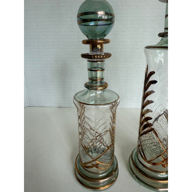 Vintage Set of 3 Hand-Blown Glass Perfume Apothecary Bottles and Stoppers For Sale - Image 9 of 11