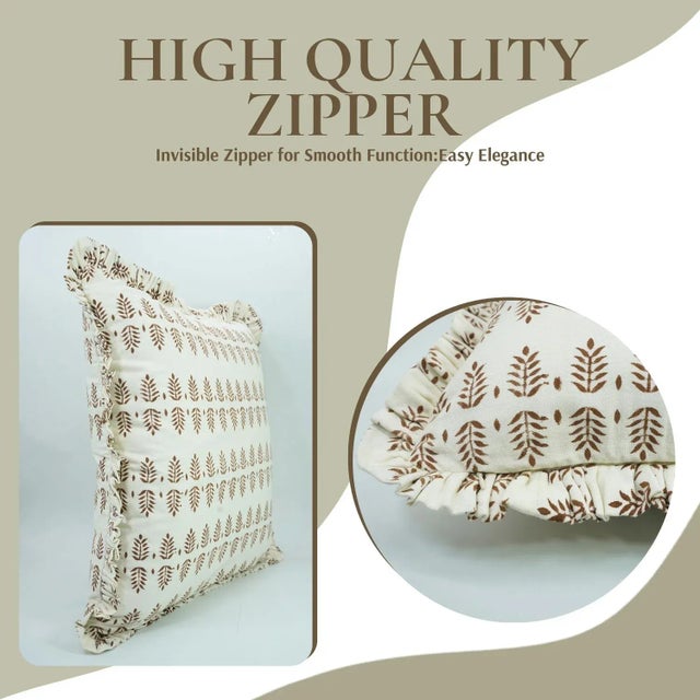 Art Deco Fabdivine Handcrafted Block Print Frill Cushion Cover 14x14 Inch Thick Cotton White- Darpan For Sale - Image 3 of 5