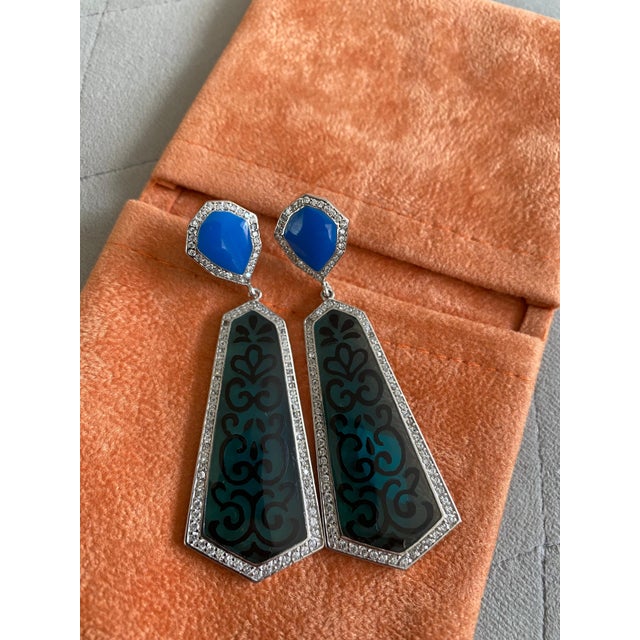 Miriam Salat Blue Filagree Resin and Sterling Silver Earrings With White Topaz For Sale In New York - Image 6 of 6