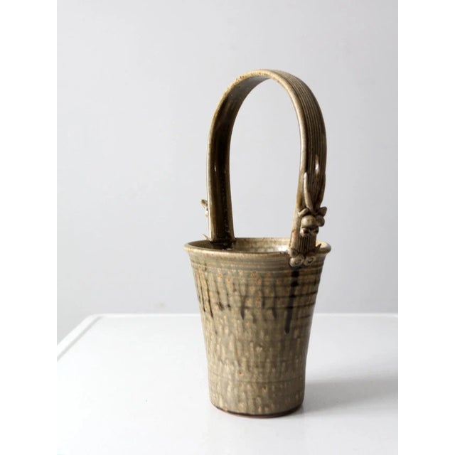 Vintage Frank Polizzi Pottery Basket Vase For Sale - Image 6 of 13