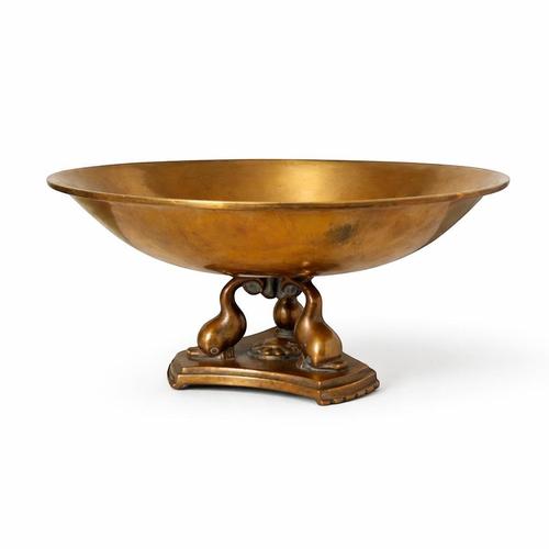 A refined Swedish Art Deco bronze centerpiece bowl from the 1930s, distinguished by its elegant shallow form and...