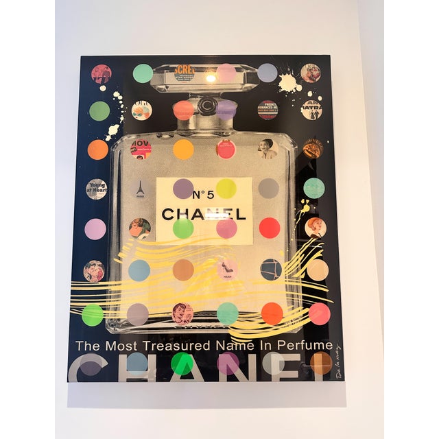 Contemporary Large Signed Nelson De La Nuez "Chanel Gray on Black" Original Mixed Media Painting For Sale - Image 3 of 6