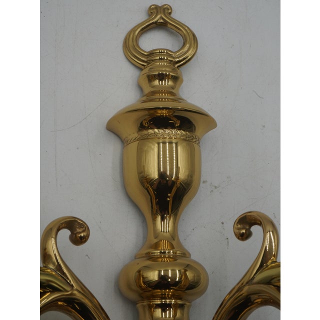 1980s 1980s Pair Colonial Williamsburg Style Brass Lighted Wall Sconces For Sale - Image 5 of 10