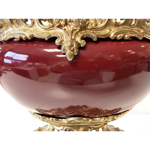 Antique Napoleon III Faience Gilded Metal Planter For Sale - Image 6 of 13