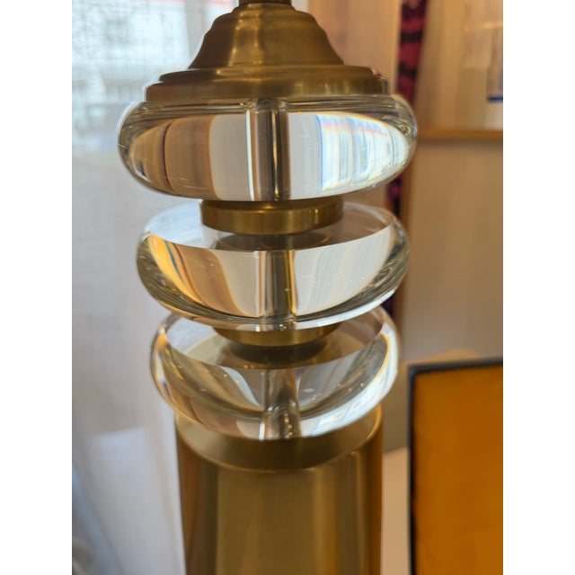 2020s Brass Finish and Lucite Lamp Custom Shade For Sale - Image 5 of 9