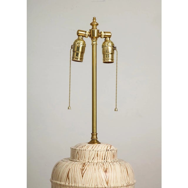 Contemporary Bespoke Pair of Tole Faux-Painted Canister Lamps For Sale - Image 3 of 10