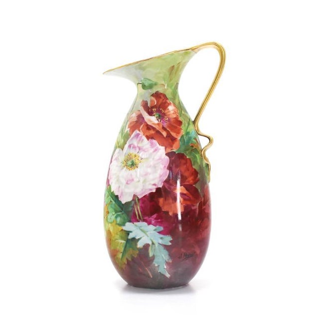 Vintage Mid Century Limoges Floral Vase Shape Porcelain Pitcher