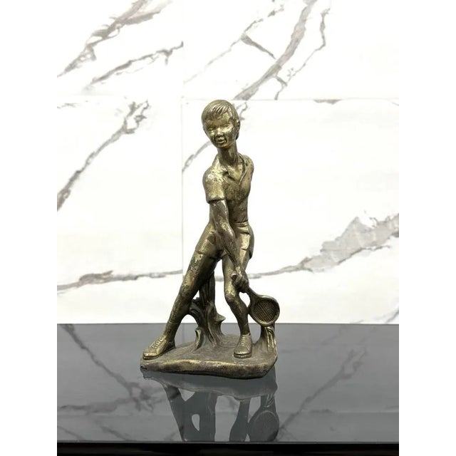 Art Deco Young Tennis Player in Bronze, 1950s For Sale - Image 6 of 7
