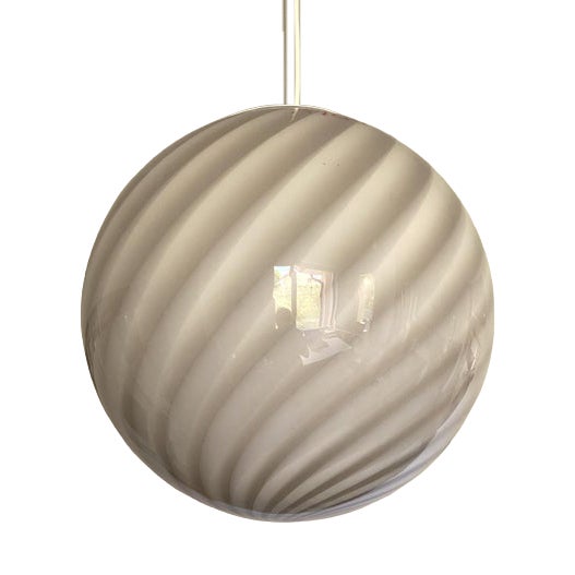 Beige and White Sphere Pendant Lamp in Murano Glass by Simoeng For Sale