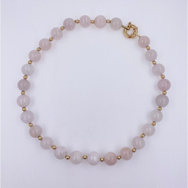 Rose Quartz Round Circle Sphere Beads 14 Karat Yellow Gold Bead Short Necklace 14 Karat Yellow Gold Beads + Solid Gold...