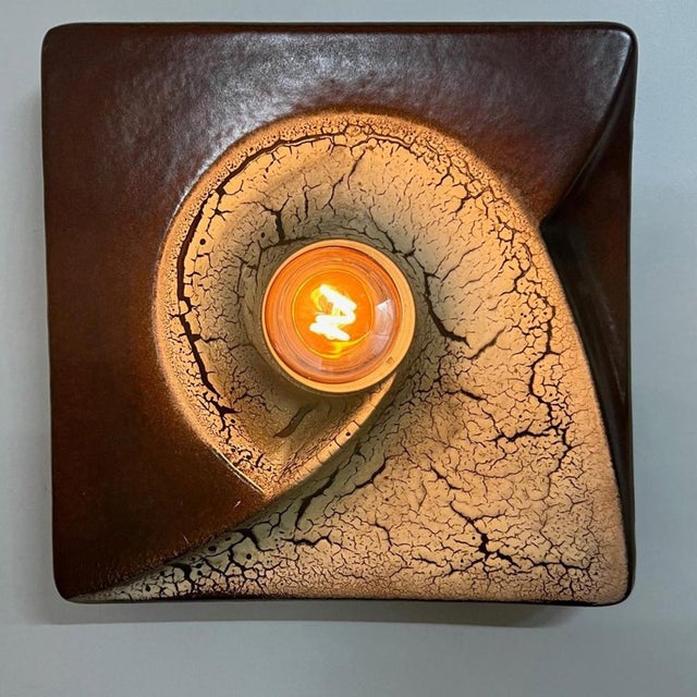 German Brown Square Ceramic Wall Light by Hustadt Keramik, 1970 For Sale - Image 4 of 18