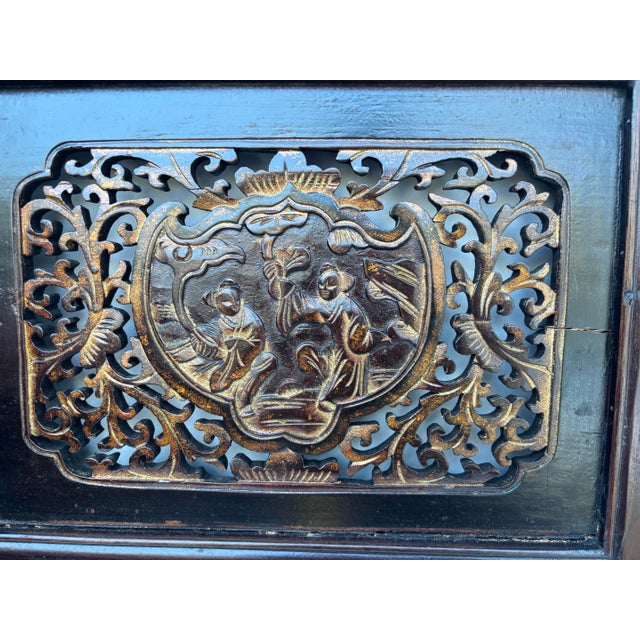 1875 Chinese Hand-Carved Wooden Wall Panels With Gold Accent and Certificate of Antiquity, Pair For Sale In Dallas - Image 6 of 10