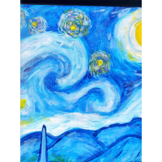 2010s "A Tribute to Van Gogh's Starry Night" Contemporary Post-Impressionist Landscape Painting by Linda McDonough, Framed For Sale - Image 5 of 13