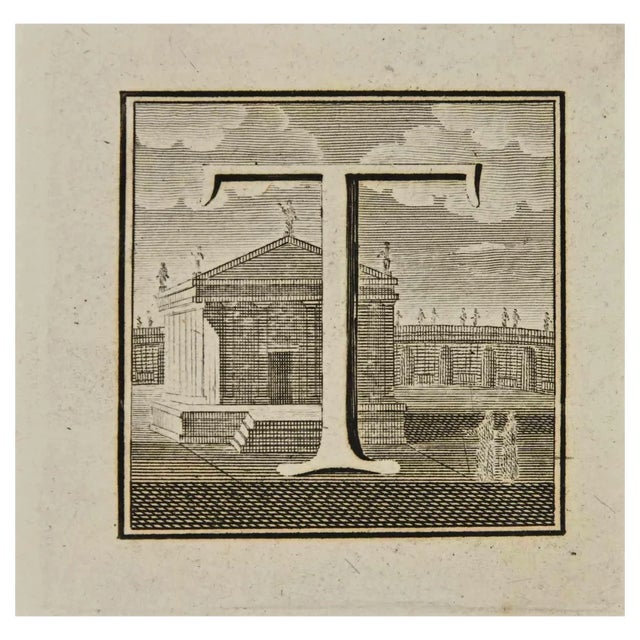 Luigi Vanvitelli, Letter of the Alphabet T, Etching, 18th Century For Sale