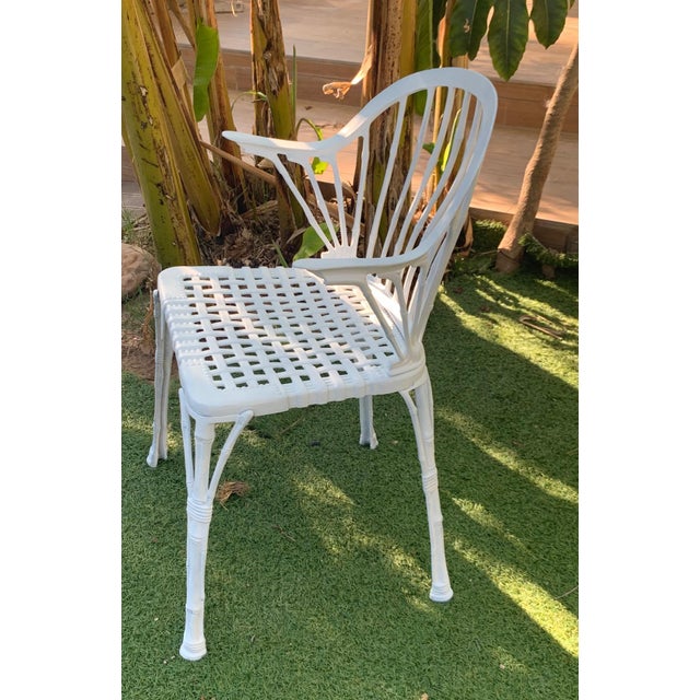 1920s 20th Renaissance Revival Style Cast Iron White Garden Chairs in Faux Bamboo - a Pair For Sale - Image 5 of 11